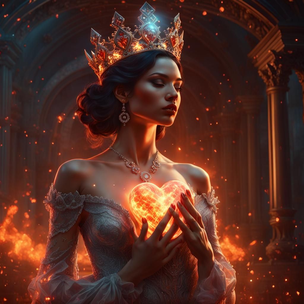 Latin Woman with Heart in Dark Fantasy Style