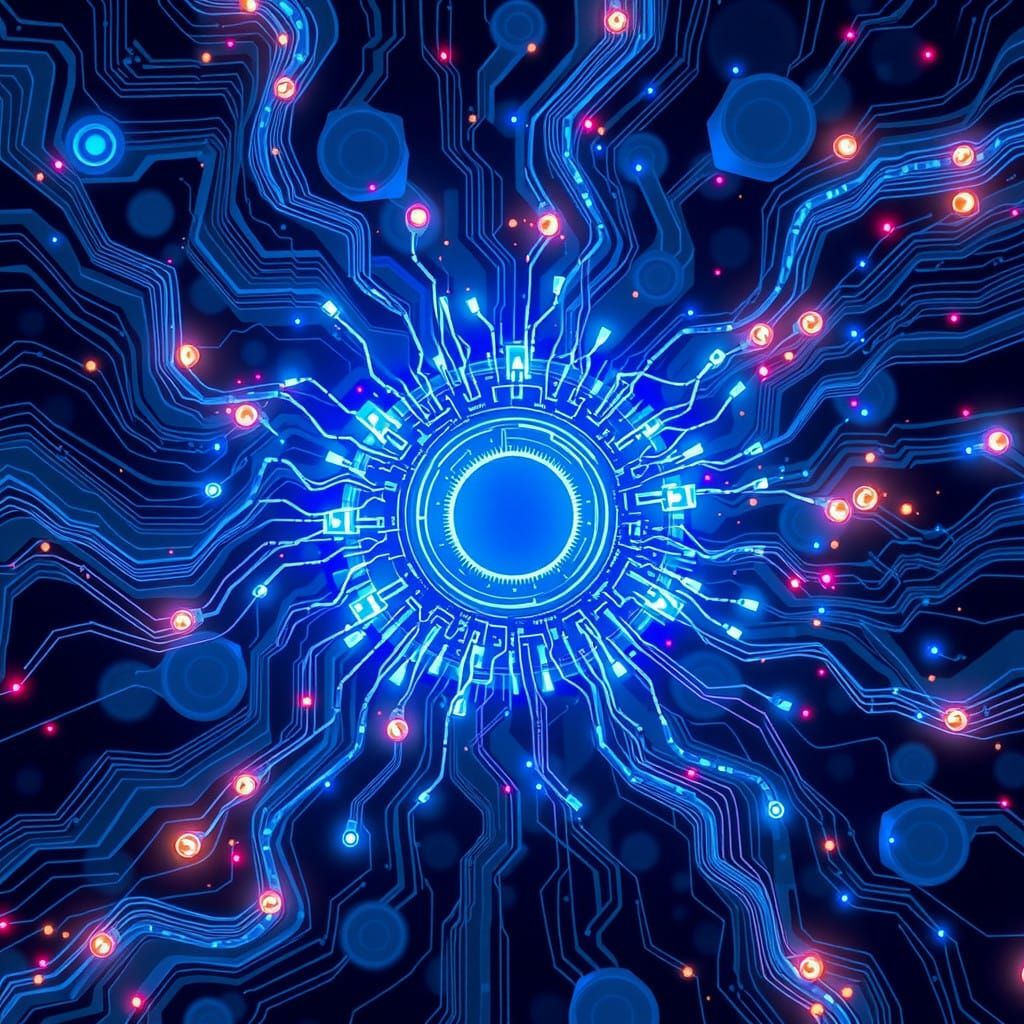 Glowing Core of Holistic AI in Vibrant Electric Blue Light