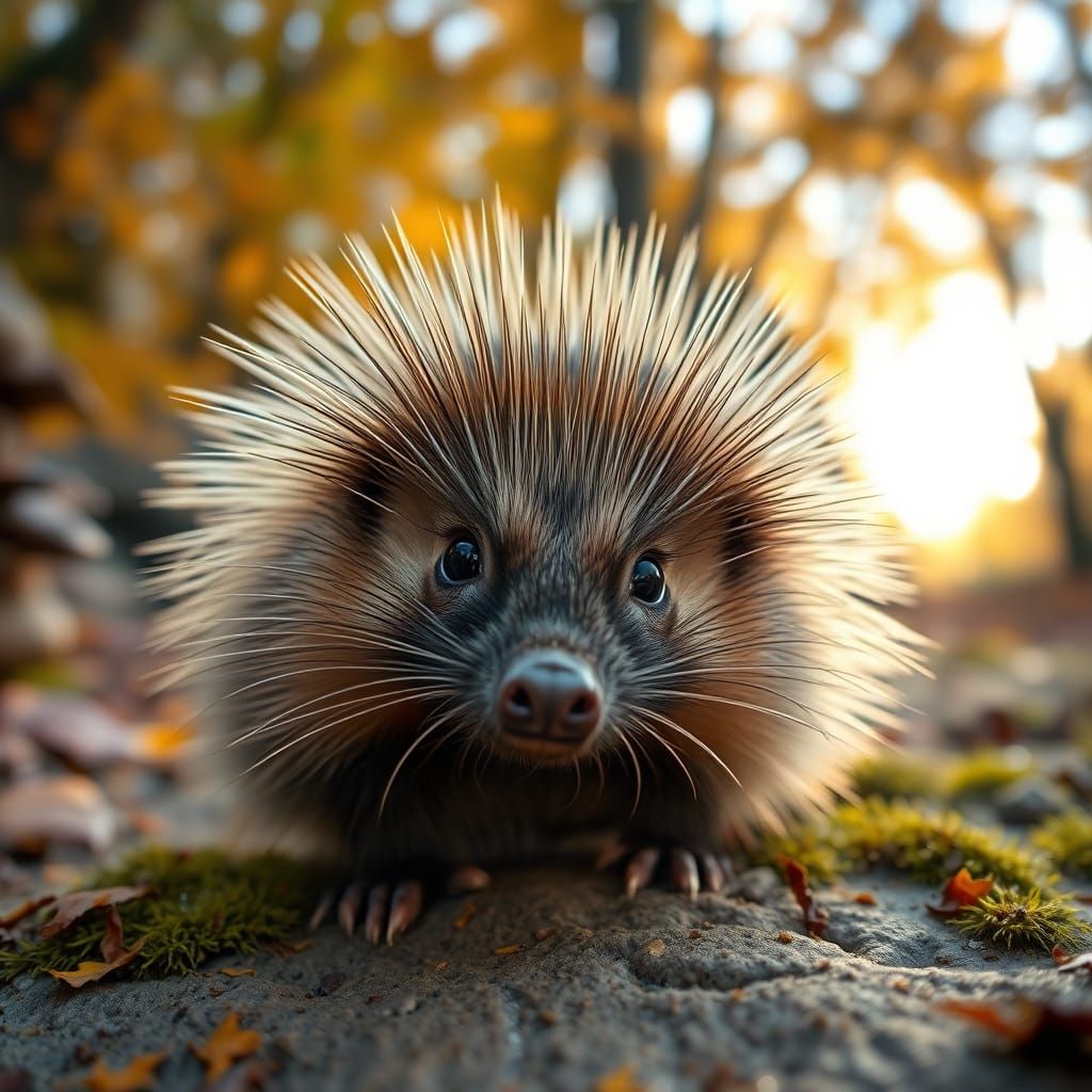 Photorealistic Porcupine in Sunset Light, Dali Inspired