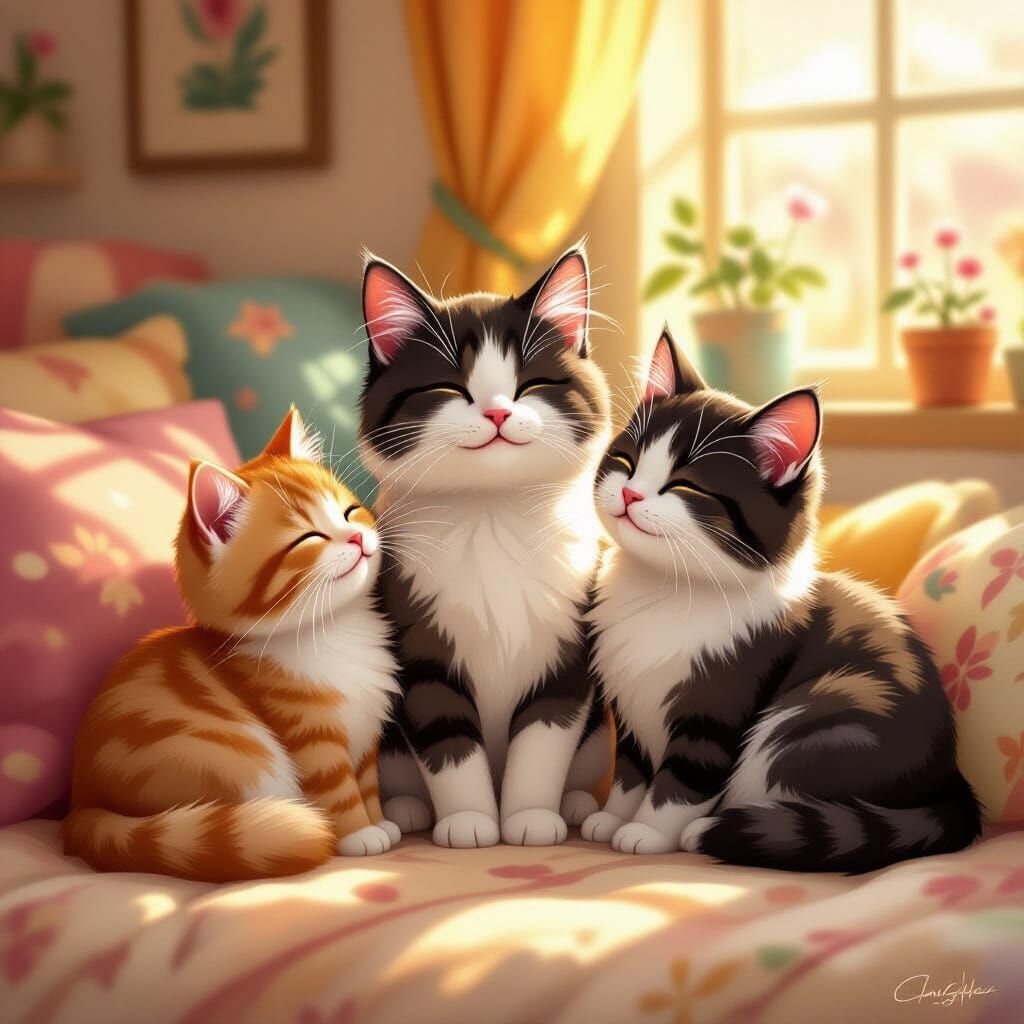 Adorable Cats Playing in a Cozy Room