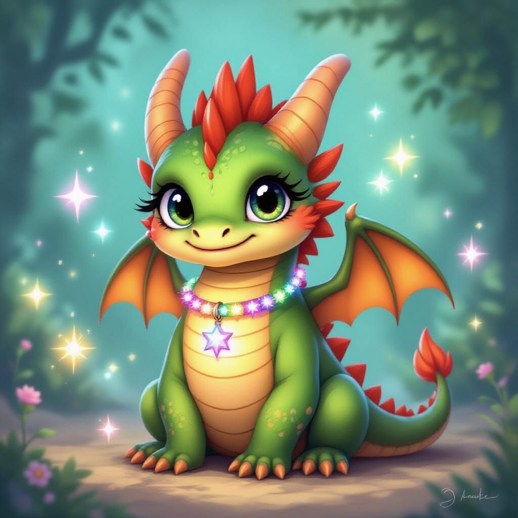 Enchanting Rainbow Baby Dragon in Fantasy Setting