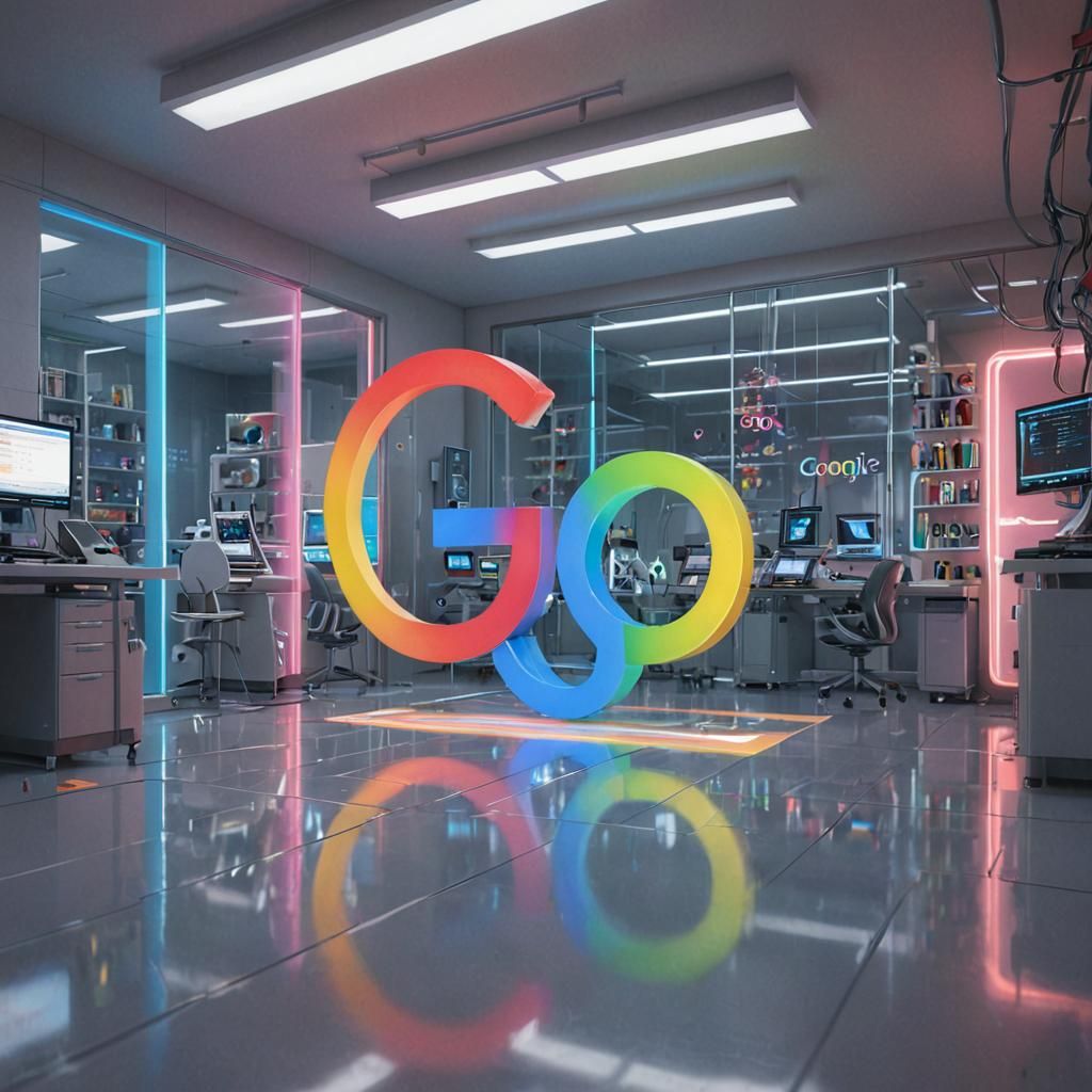 Google Logo in Futuristic Neon Laboratory