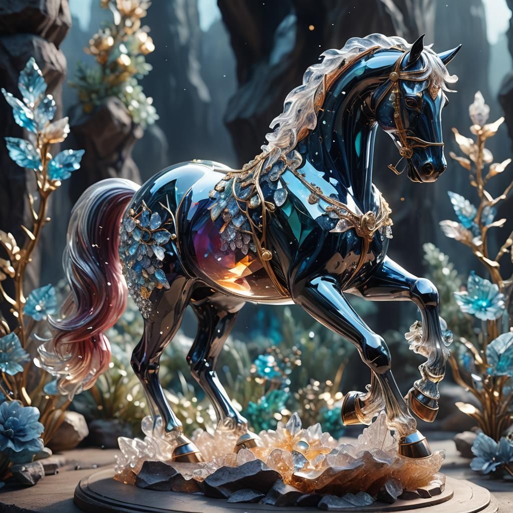Beautiful Crystal Horse Sculpture as Matte Painting