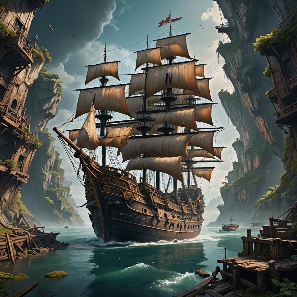 Fantastical Abandoned Ship Concept Art
