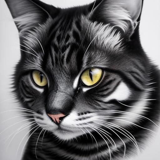 Detailed Charcoal Drawing of a Striped Cat