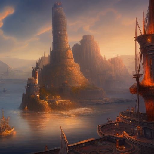 Fantastical Greek-Inspired Harbor City in Matte Painting