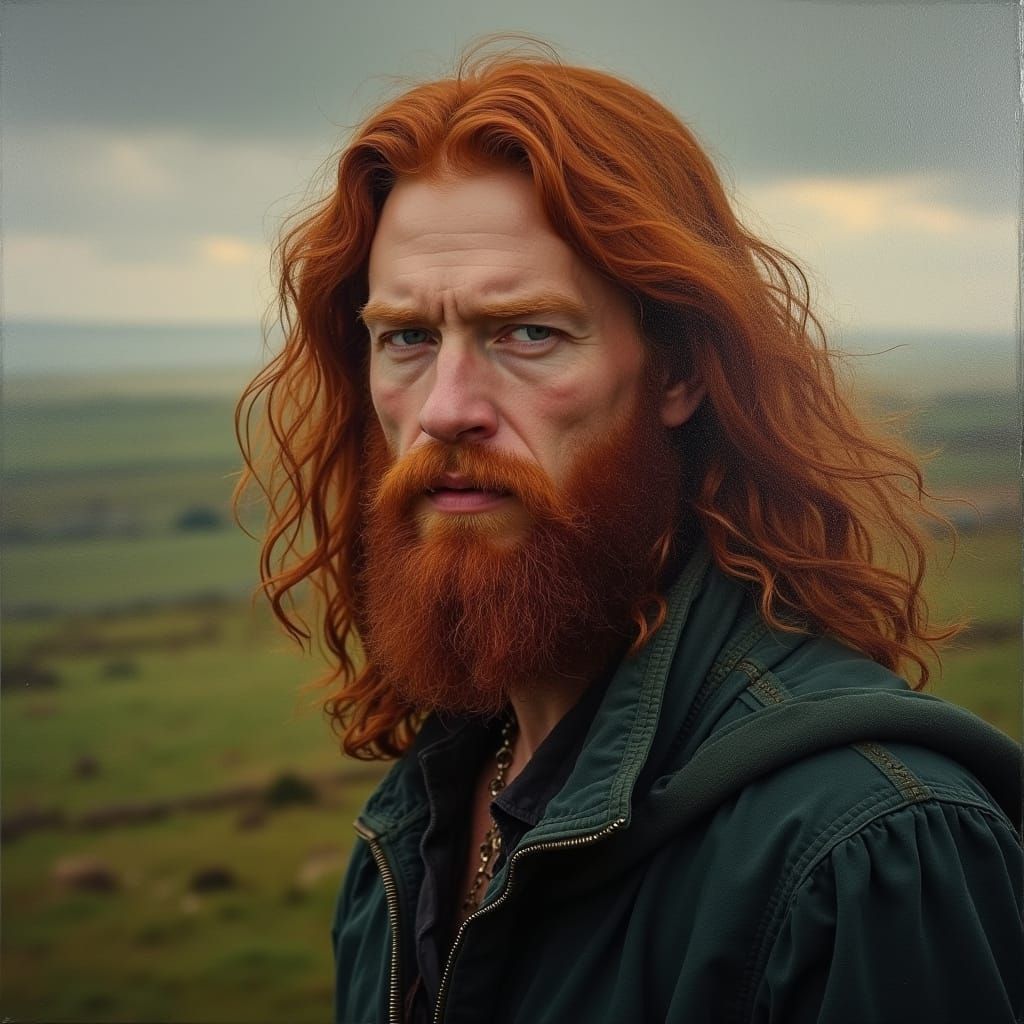 Scottish Warrior Portrait in Golden Hour Oil Painting