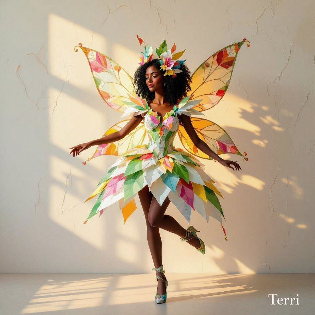 Elegant Origami Fairy Dancing in Golden Sunlight