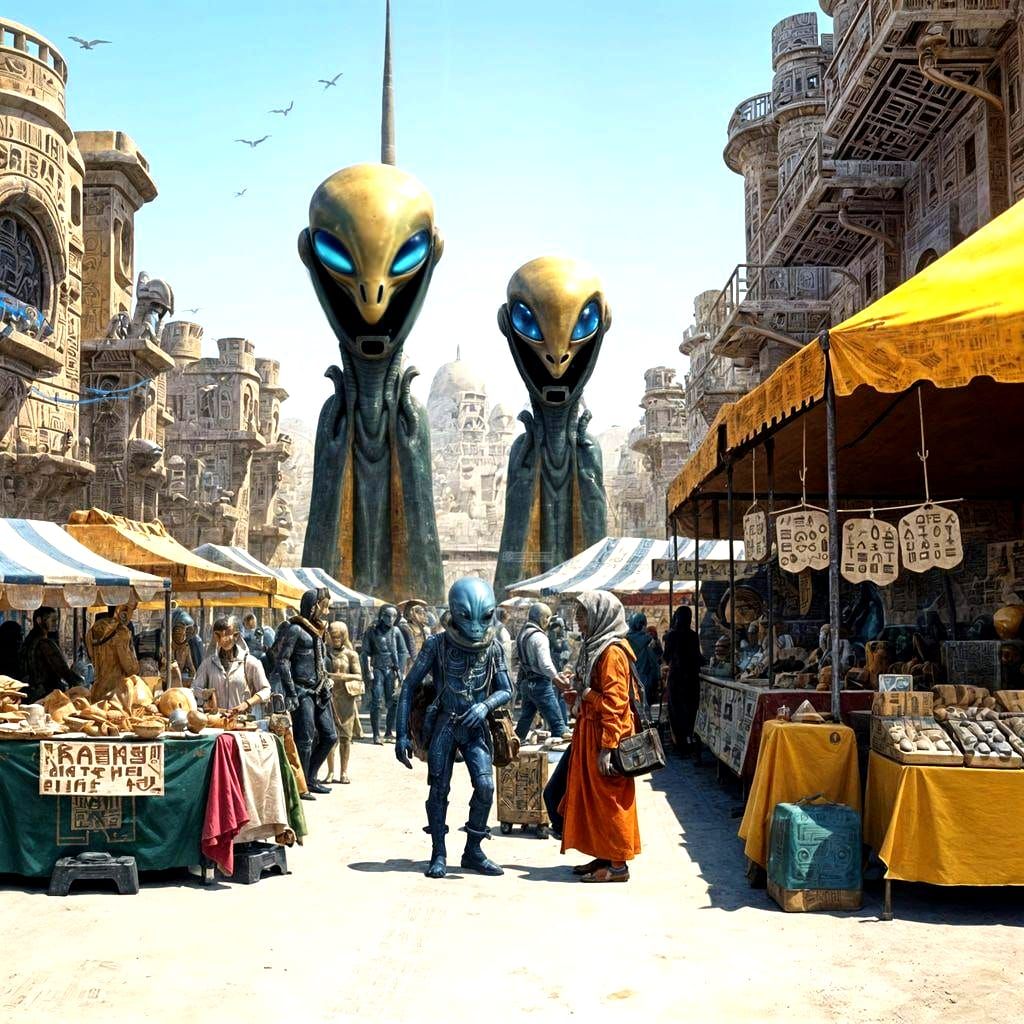 Busy Alien Flea Market on Alien Planet