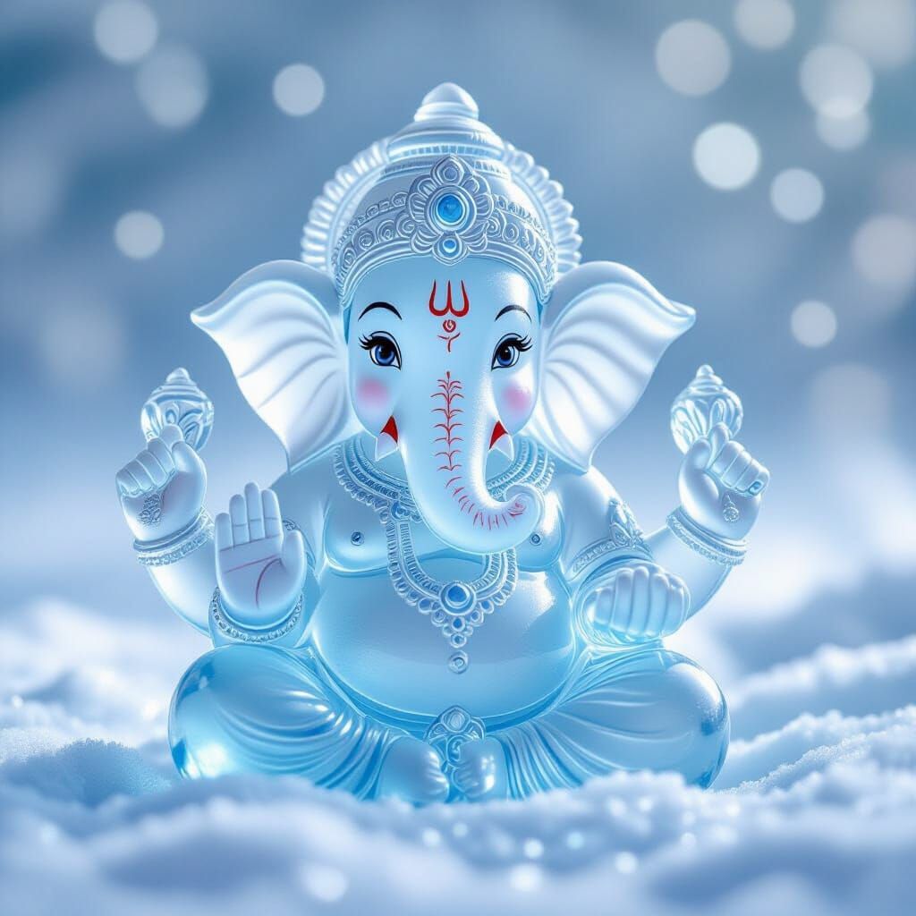 Ganesha Sculpture Made of Translucent Ice Marbles
