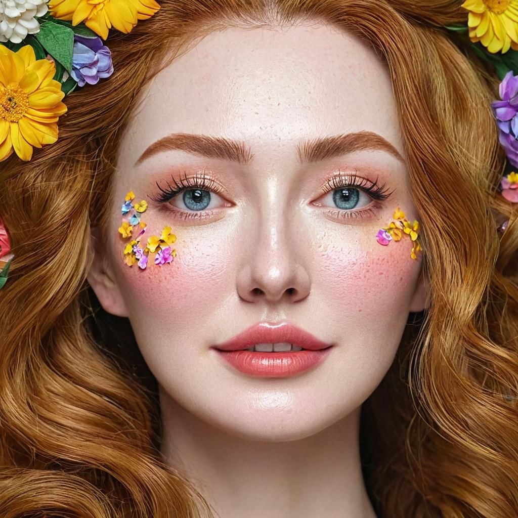 Colorful Portrait of a Girl with Flowers, Impasto Style