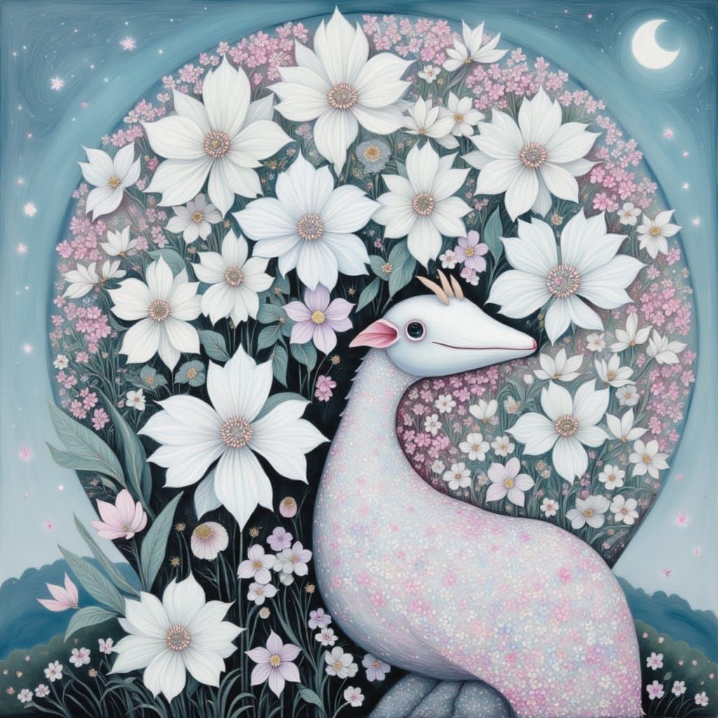 Whimsical Winter Scene in Scandinavian Folk Art Style