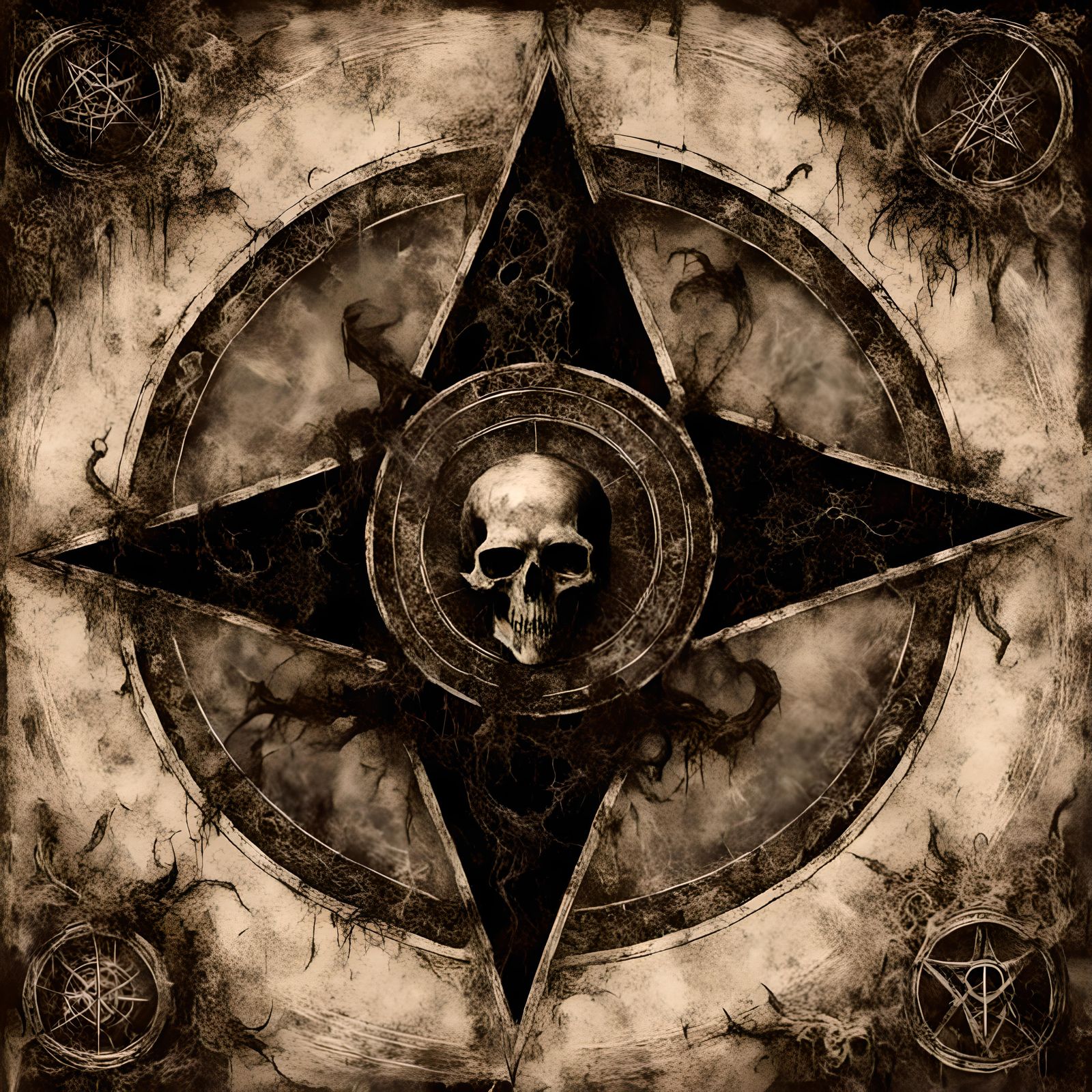 Macabre Pentagram in Black Metal Style, Detailed 8K