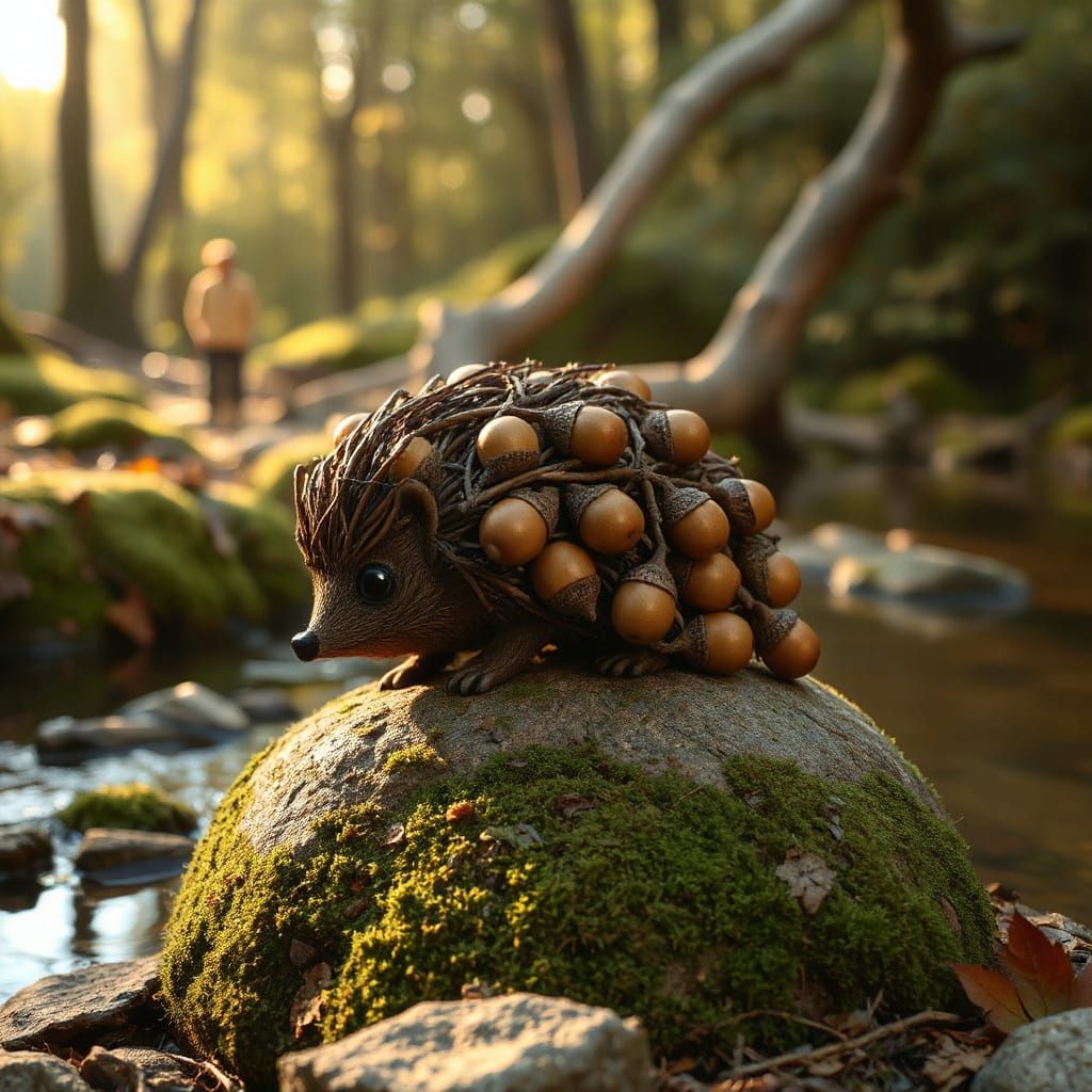 Acorn Hedgehog Sculpture in Miyazaki Style