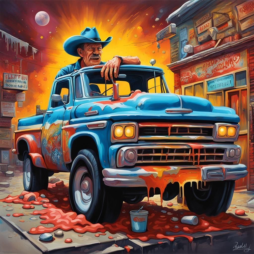 Cowboy Truck Monster Transformation in Graffiti Art Style