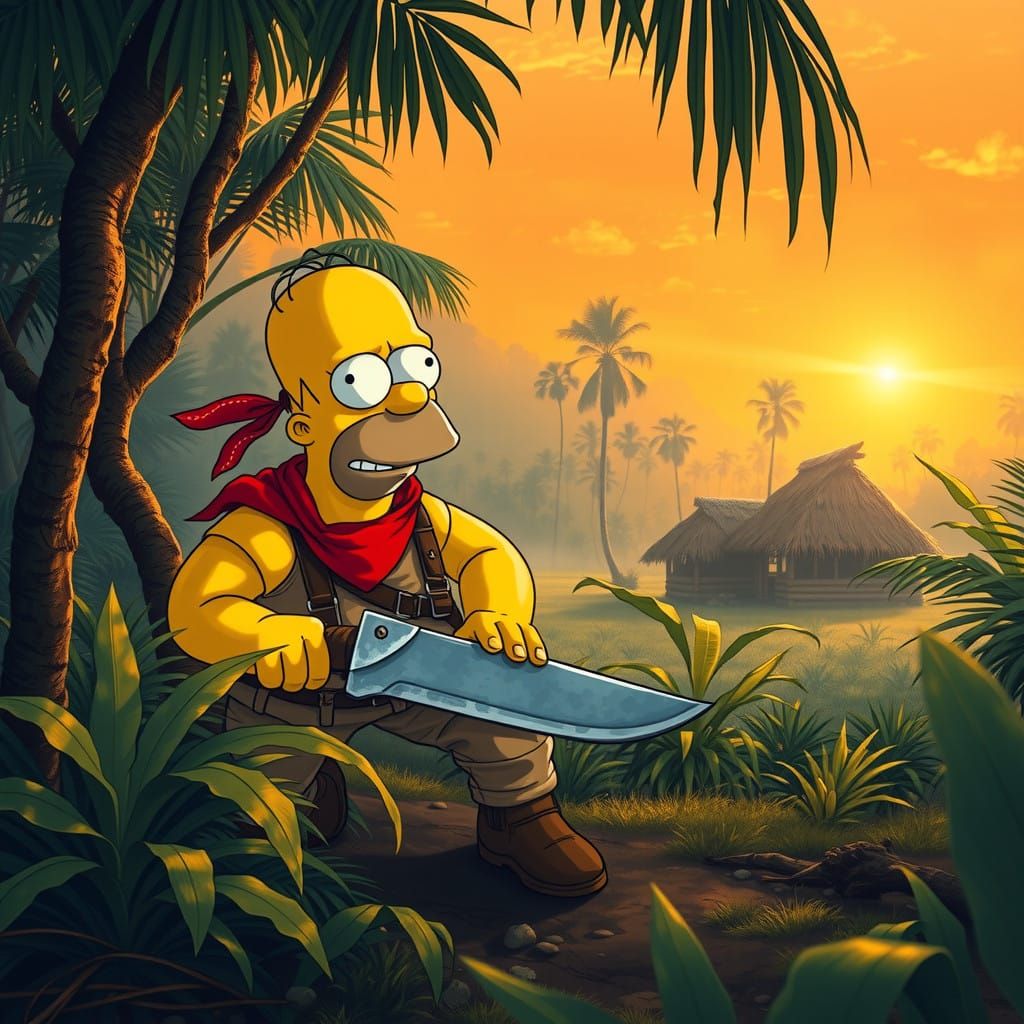 Rambo-Inspired Homer Simpson Stalks Enemy Jungle Camp