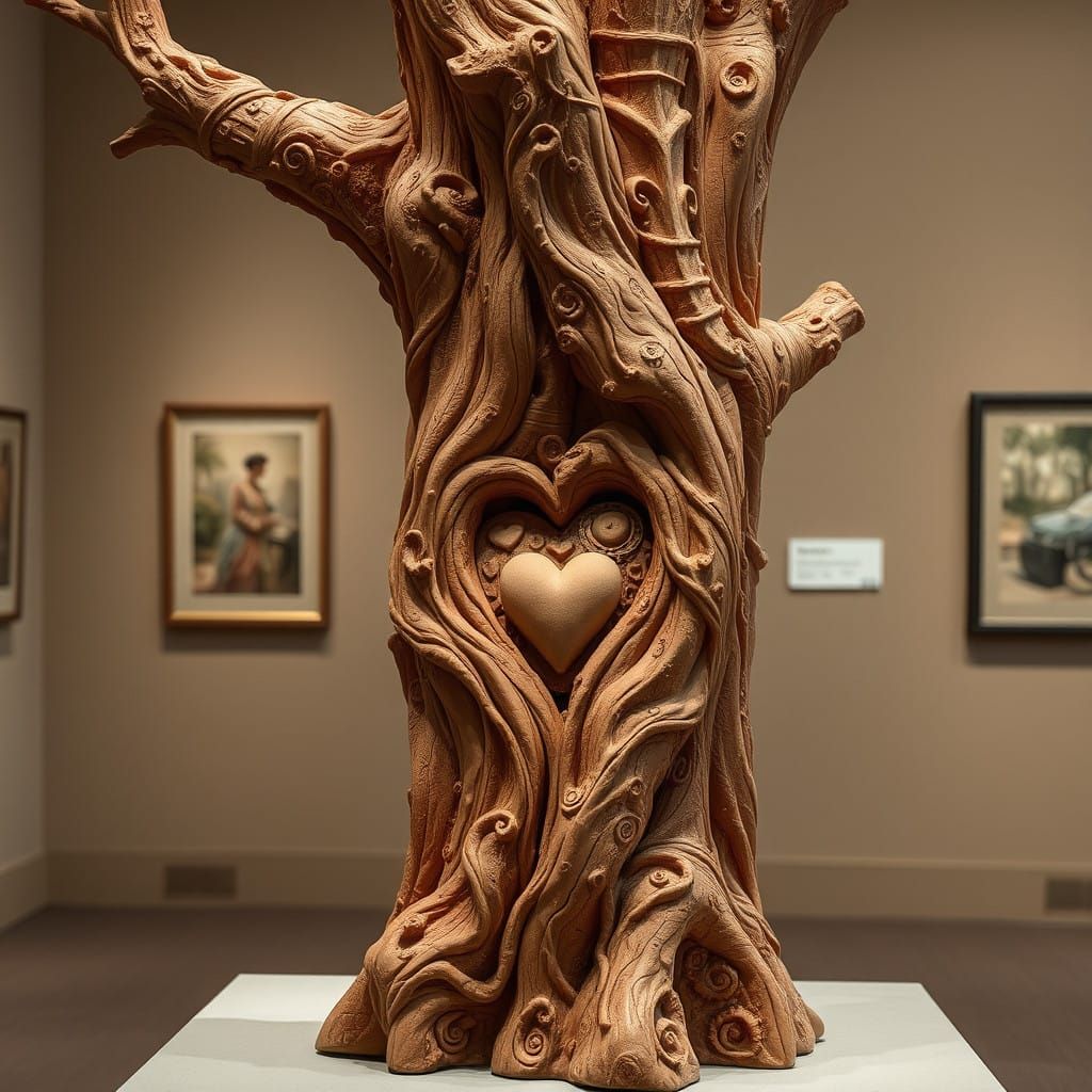 Terracotta Tree Trunk with Whimsical Heart