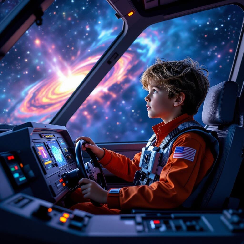 Boy Pilot Discovers Cosmic Vortex in Starship