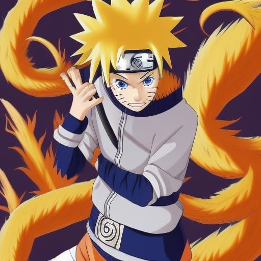 Naruto Nine-Tailed Fox in Anime Style