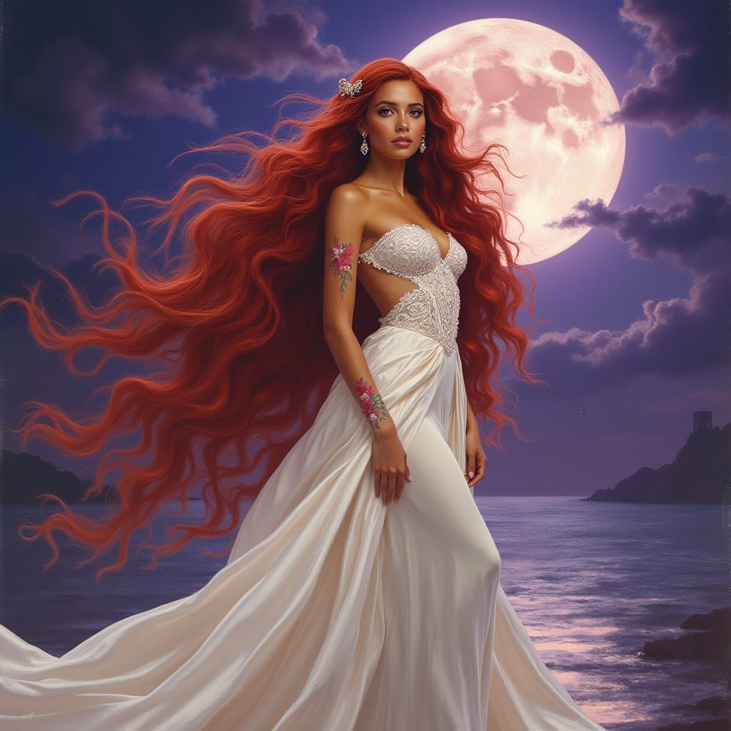 Latina Goddess in White Gown with Floral Face Paint