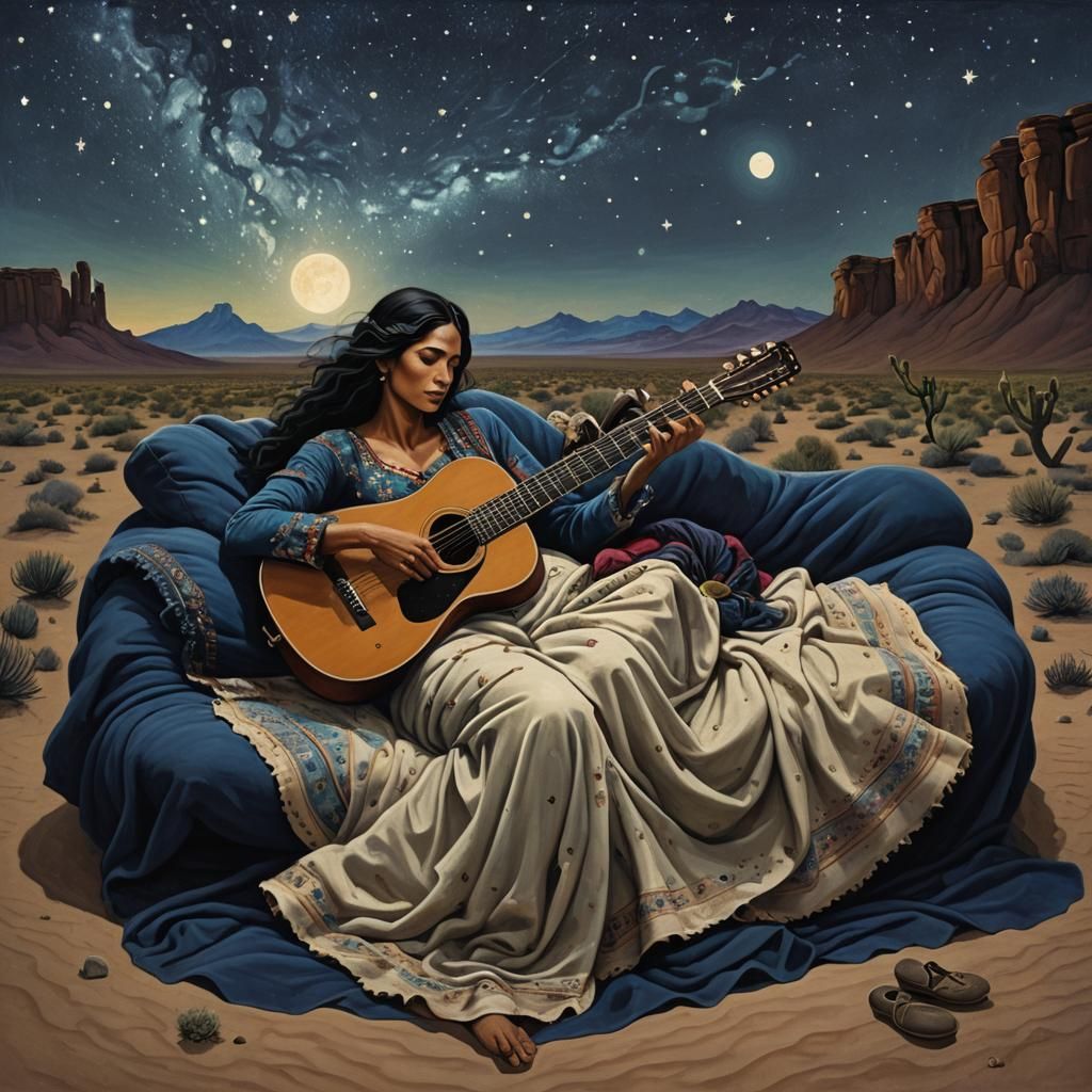 Surreal Desert Dreamscape with Two-Headed Woman