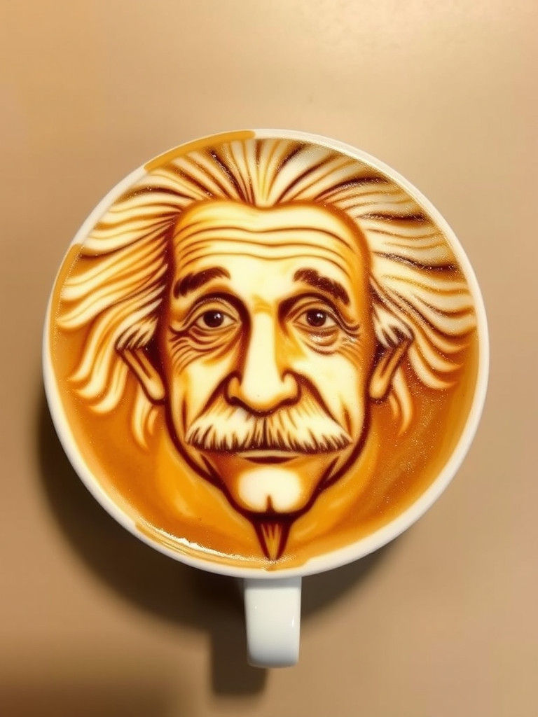 (Latte art in shape of Albert Einstein:1.5)