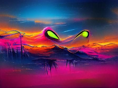 Vibrant Neon Alien Sunset Landscape