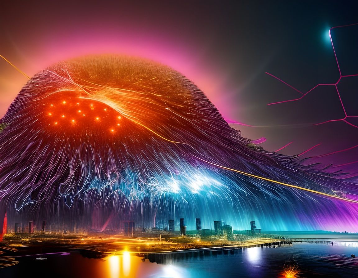 Retrofuturistic Cities Collide in Liquid Acrylic Splash Art