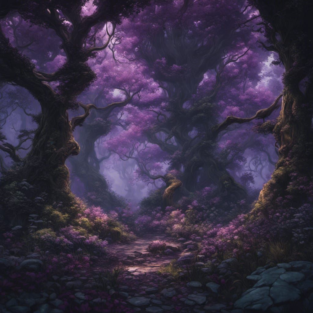 Enchanted Forest Concept Art in Purple and Yellow