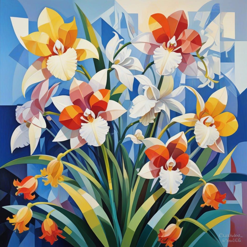 Cubist Floral Blooms in Vibrant Colors