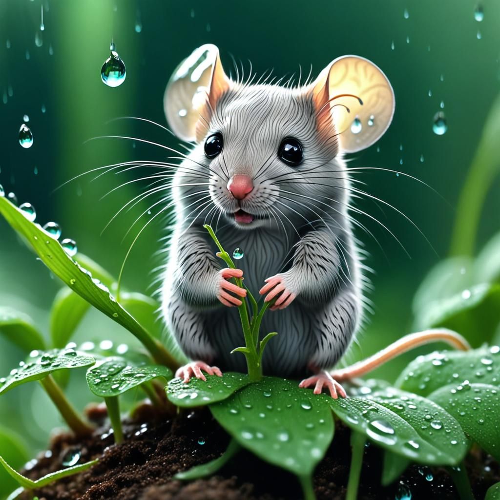 Mouse in Rain: A Magical HD Plant Scene