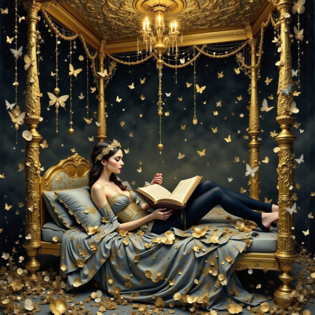 Emo Scene Queen on Bed with Album, Magical Night