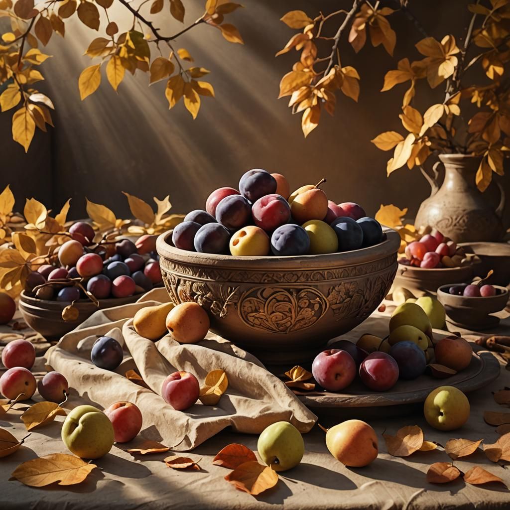 Autumn Still Life with Fruit in Old Master Style