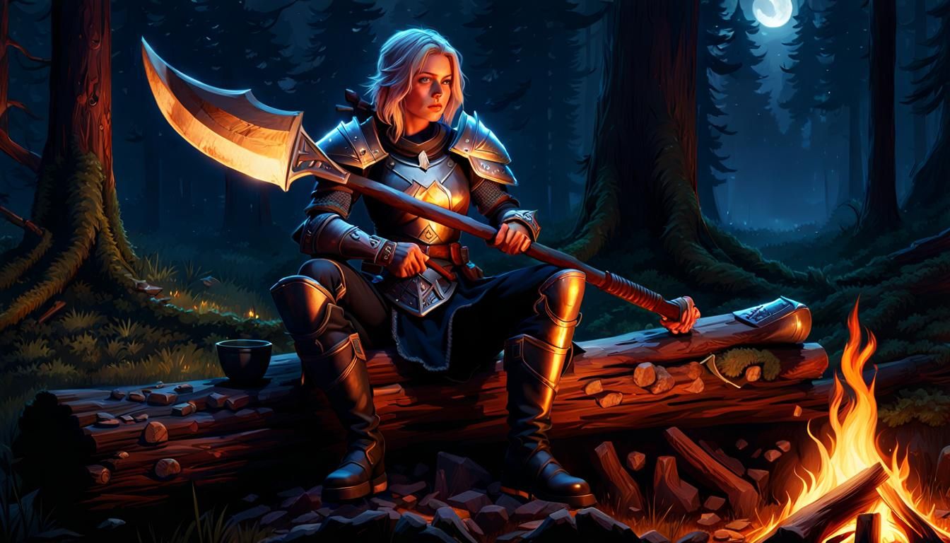 Mielikki in Dark Armor Sharpening Axe