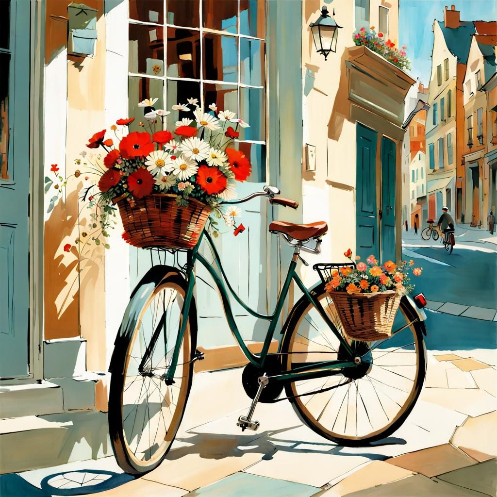 Sunny Afternoon Bicycle Scene in Light Fantasy Style