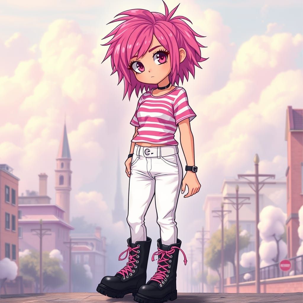 Pink-Haired Punk Girl in Marshmallowpunk Style