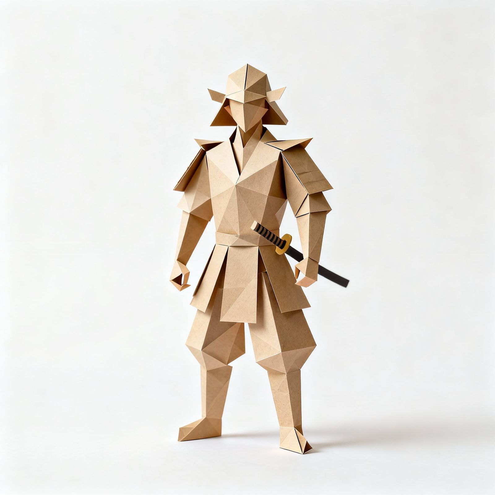 Origami Samurai Character in Low Poly Style