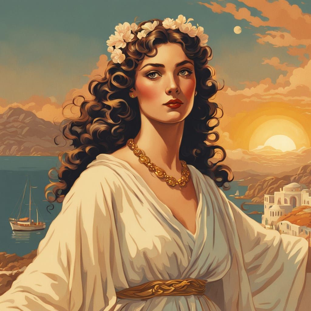 Greek Goddess in Vintage Pin-Up Style