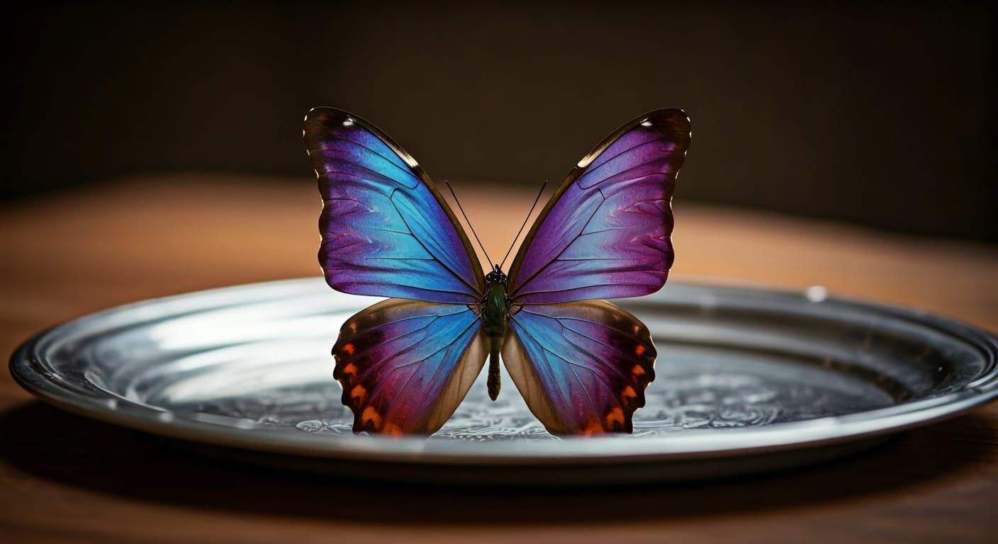 Butterfly on Silver Tray: Natural Light Photography