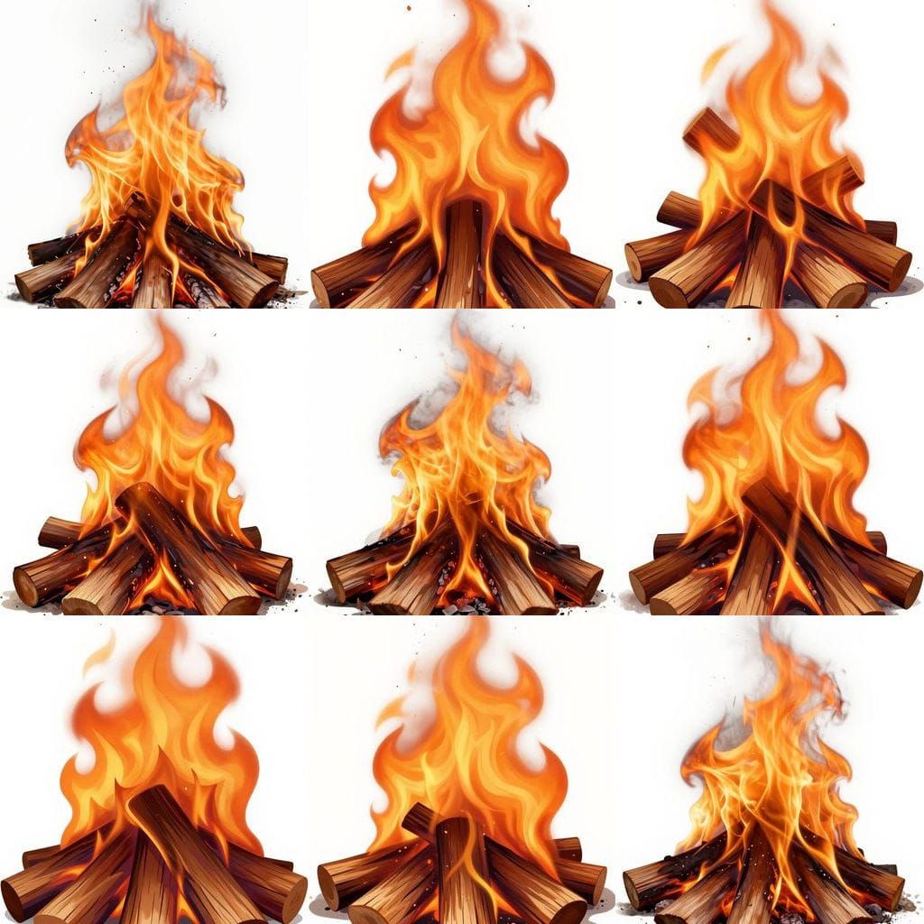 Realistic Bonfire Illustration with Glowing Flames and Ember...