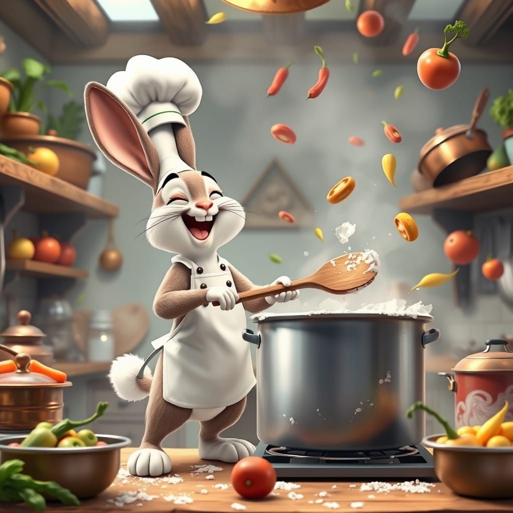 Laughing Bunny Chef in Kitchen Disaster