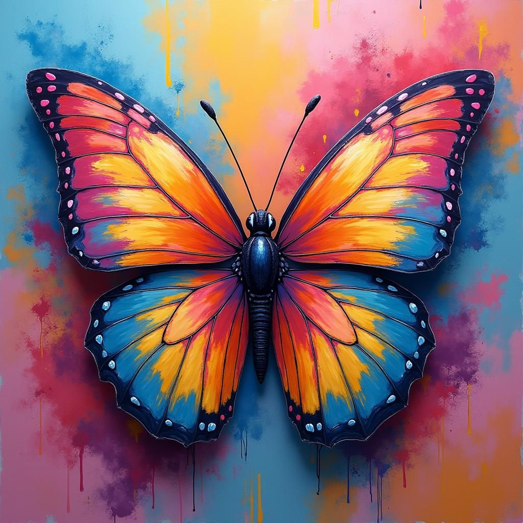 Whimsical Butterfly in Melt-Blended Graffiti Art