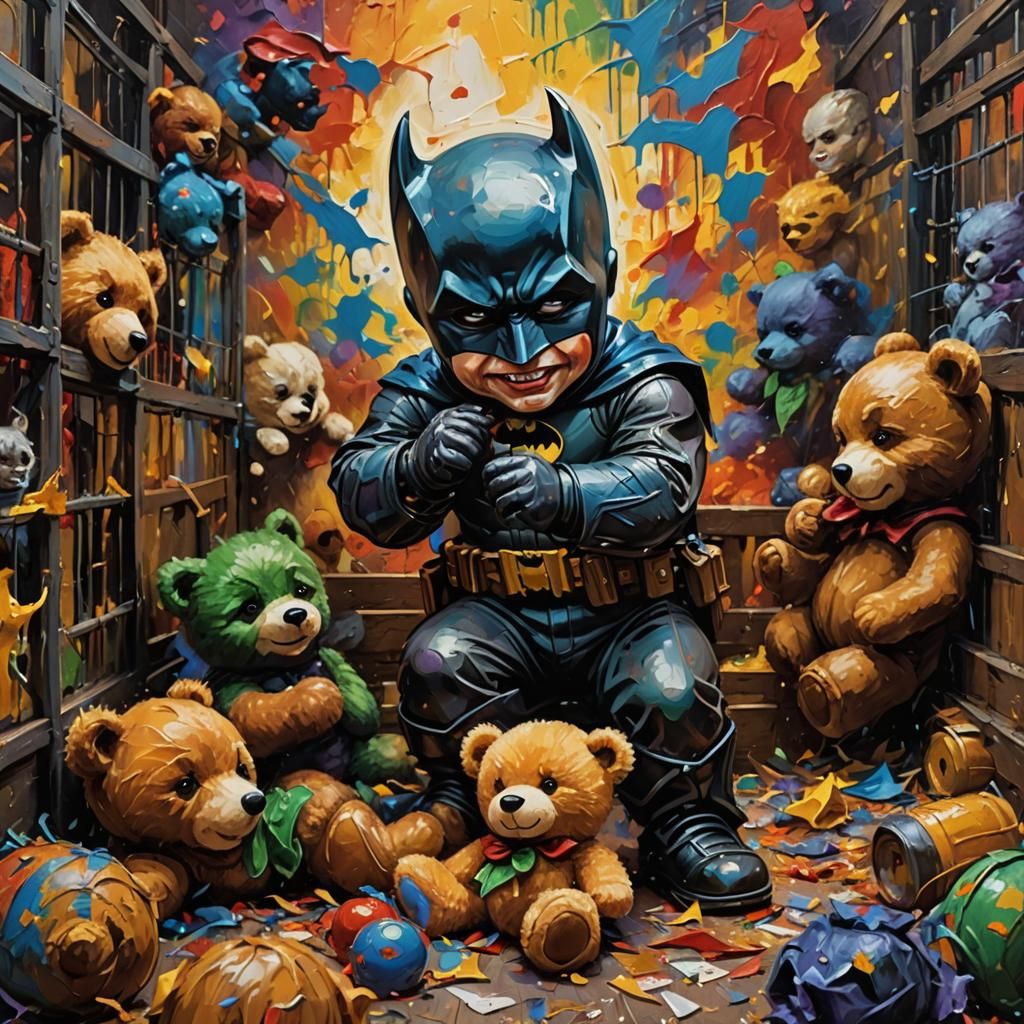 Batman in the teddy bear asylum