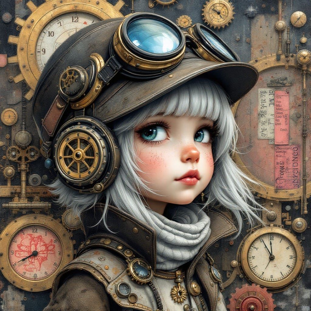 Steampunk Girl in Junk Journal Collage, Digital Art