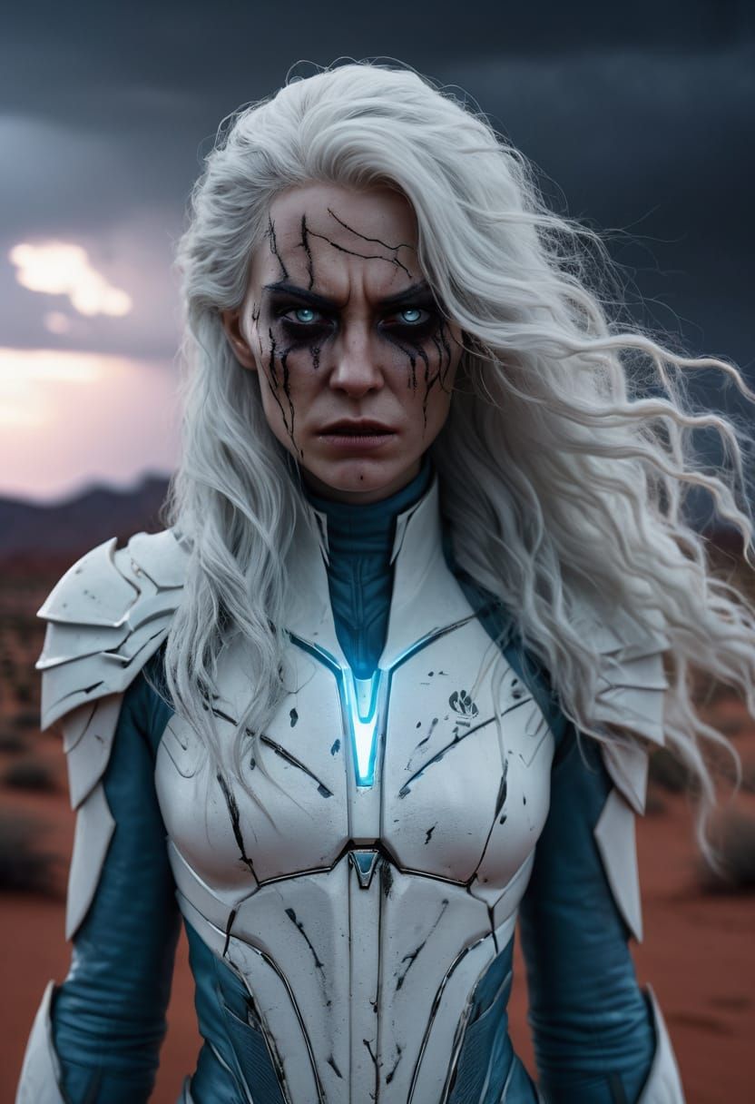 Hyperrealistic Portrait of an Evil Woman in a Desert