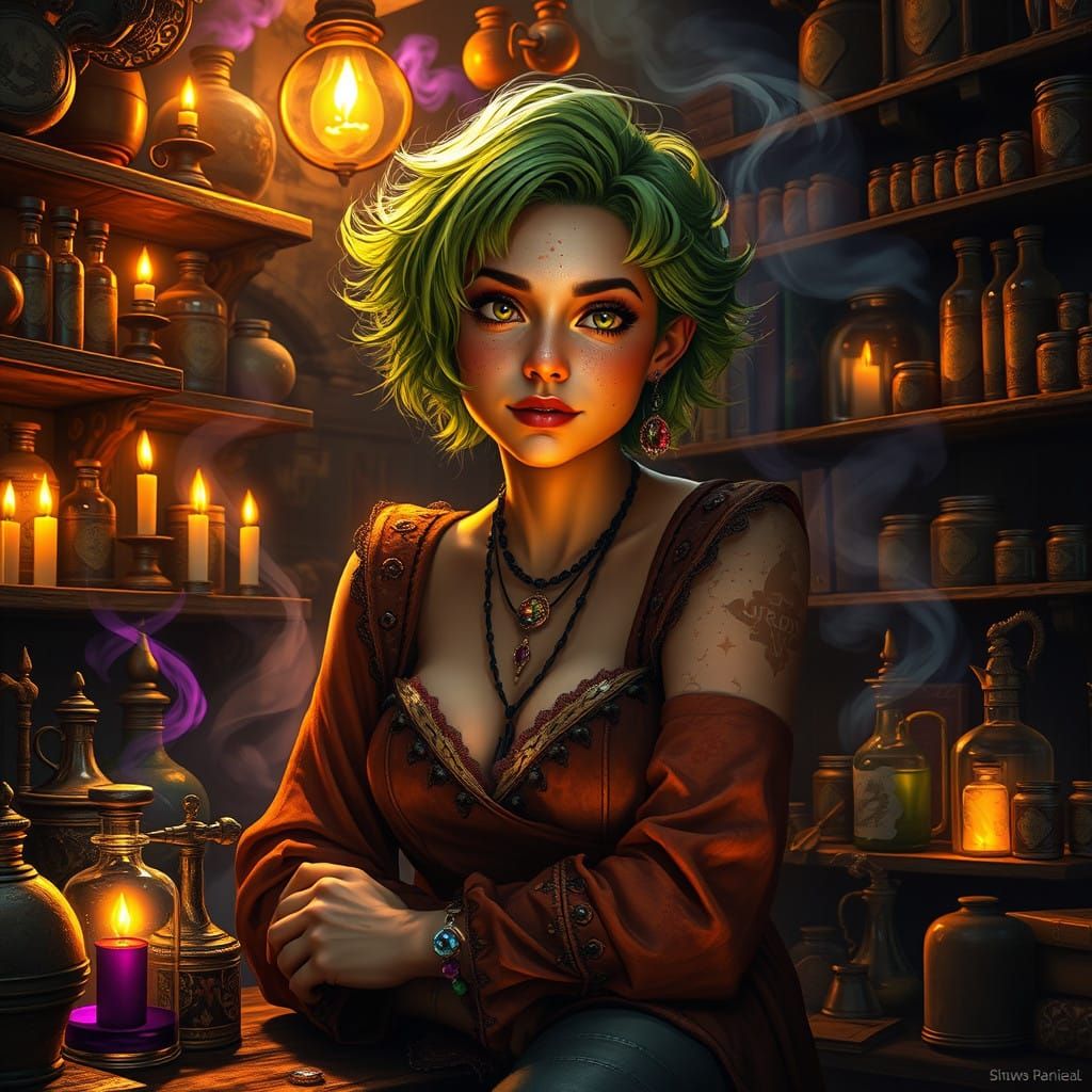 Golden Hour Alchemist in Whimsical Artistic Style