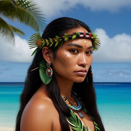 Polynesian Woman Portrait on Tropical Island