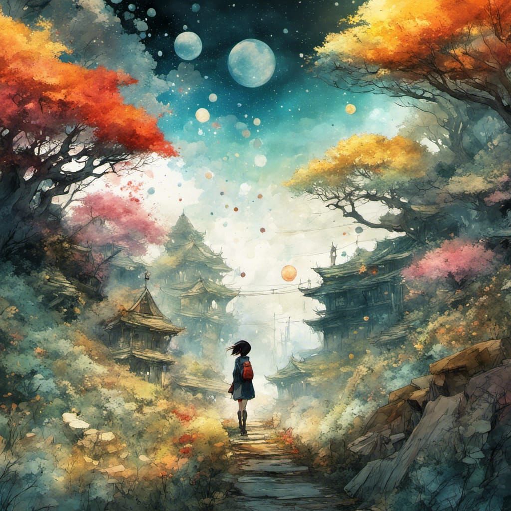 Infinite Garden: Anime Realism Watercolor Landscape