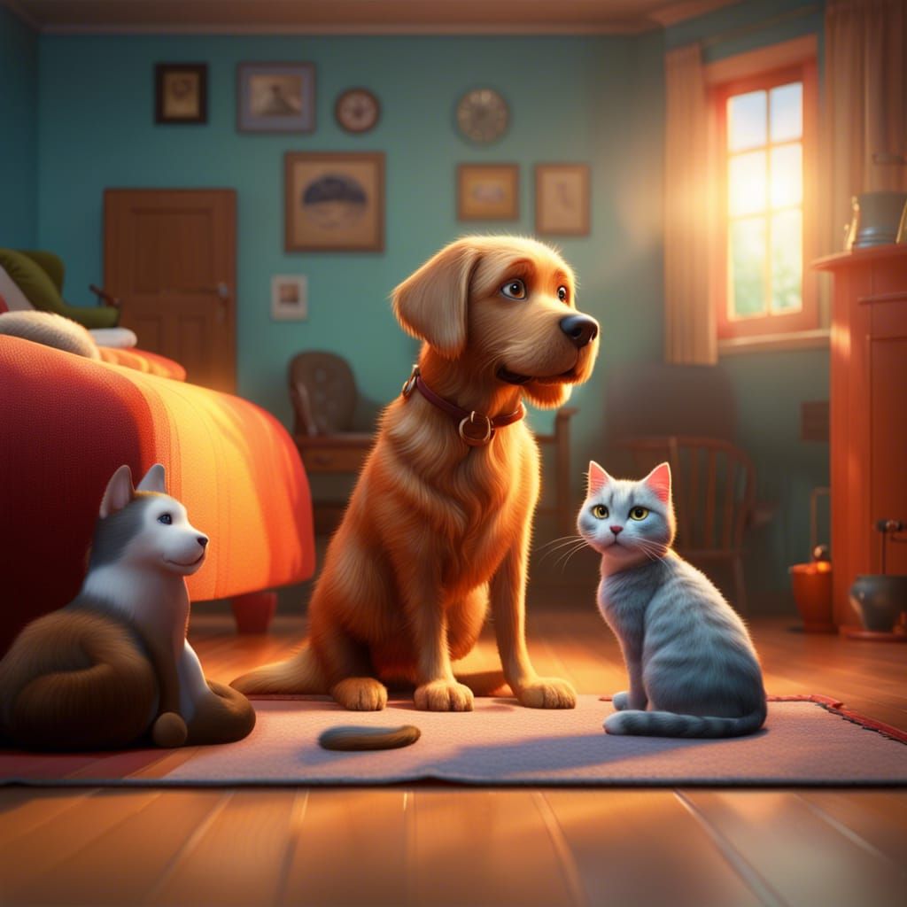 Realistic Dog and Cat Image in Pixar Style