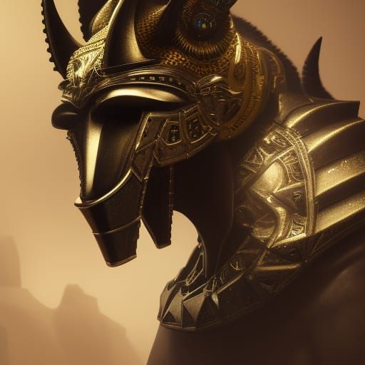 Majestic Anubis Portrait in Detailed Black Armor